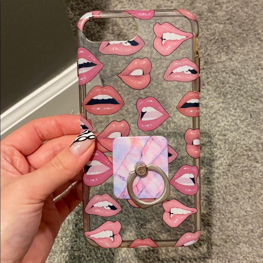 Velvet caviar phone case with phone ring attached